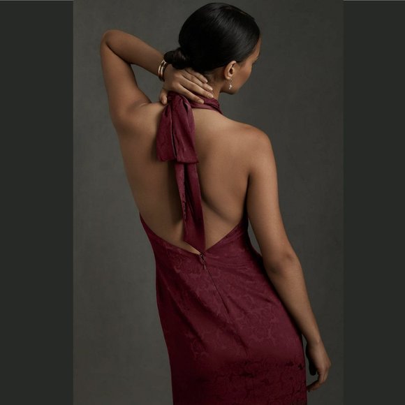 BHLDN Fame and Partners Chrisley Jacquard Halter Dress in Dark Berry - Picture 3 of 14